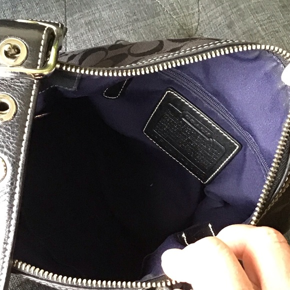 COACH Signature Shoulder Hand Bag Canvas Leather 9362 Black - Picture 7 of 7
